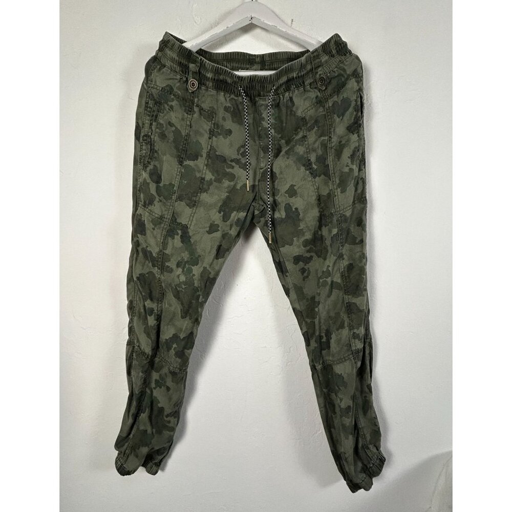 By Anthropologie Womens Green Camo Jogger Pants Medium Tencel Drawstring Waist